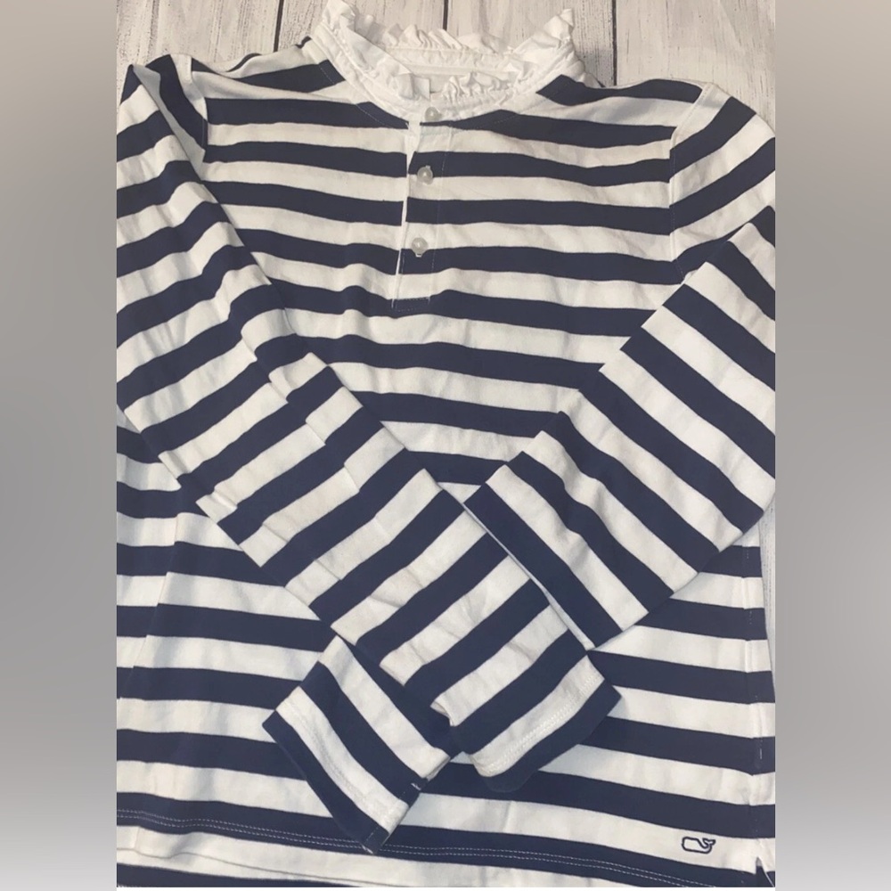 Vineyard Vines Girls’ Long-Sleeve Ruffle Shirt – Striped Sz Xl 16
